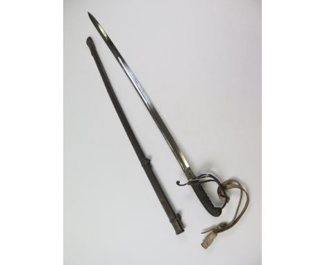 Sword: An 1821 Pattern Infantry Officers Light Cavalry Officers Sword. Triple bar hilt, wirebound fishskin grip. Slightly cur