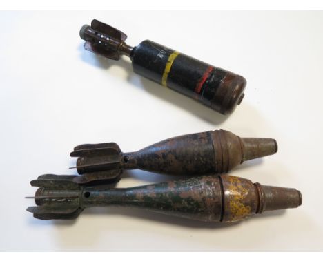 Mortar projectiles British 2 inch drill and two American drill mortar projectiles 