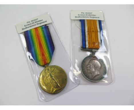 Bedford Regt - BWM & Victory Medal (202027 A.Cpl E W Webber Bedf R). (2)