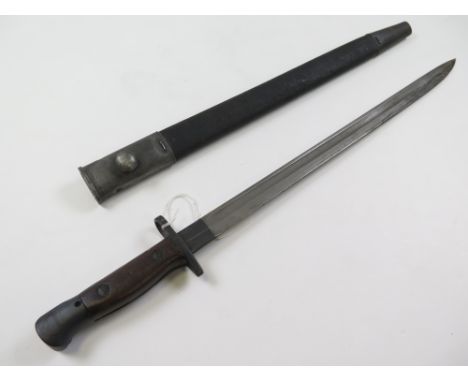 Bayonet: A P.07 SMLE, WW1 Bayonet by Sanderson dated January 1916 in its steel mounted leather scabbard. In good overall (L.H