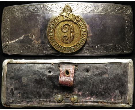 Victorian Ammunition Pouch front, silver hallmarked, London 1835. Central badge with ornate 'C'.