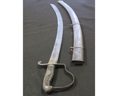 1796 Pattern Light Cavalry Officers sword with various engravings to blade worn in places in its steel scabbard with two ring