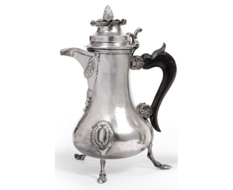 An 18th Century Silver Coffee Pot, possibly Maltese or Provincial Italian, marks indistinct, the pear shaped body raised on t