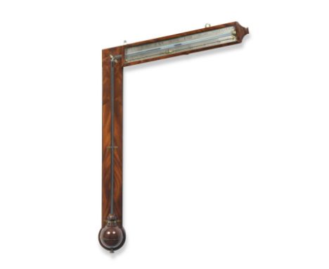 A Good Mahogany Angle Barometer, signed L Bellatti, Grantham, circa 1825, figured case with visible mercury tube, single silv