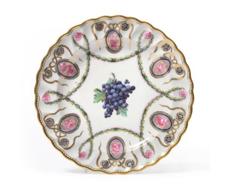 A Barr, Flight & Barr Worcester Porcelain Dessert Plate, from the Egerton Service, circa 1790, painted with a bunch of grapes