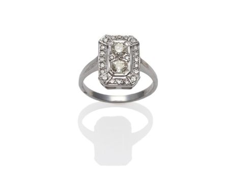 An Art Deco Style Diamond Ring, the plaque set with old cut diamonds and eight-cut diamonds, in white claw settings, total es