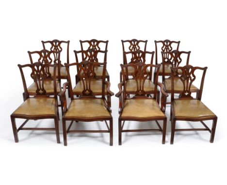 A Set of Twelve Chippendale Revival Mahogany Dining Chairs, early 20th century, with acanthus and anthemion carved  top rails