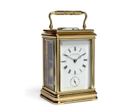 A Brass Striking and Repeating Alarm Carriage Clock, signed Soldano, retailed by Reid & Sons, Newcastle On Tyne, circa 1880, 