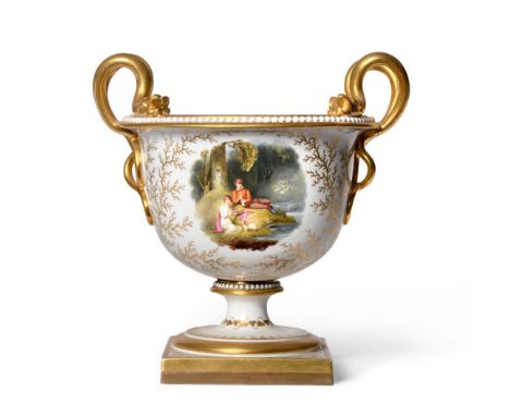 A Flight, Barr & Barr Worcester Porcelain Urn Shaped Vase, circa 1815, with twin serpent handles, painted with ''The Shepherd