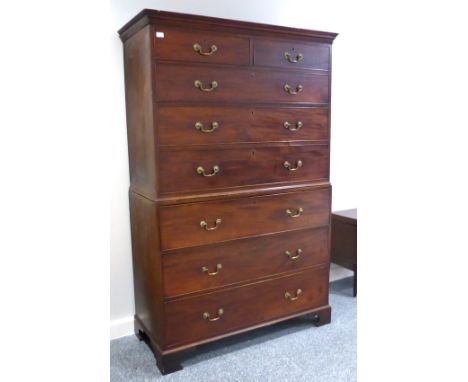 A George III Mahogany Chest on Chest, late 18th century, the cavetto cornice above two short and six long graduated drawers w