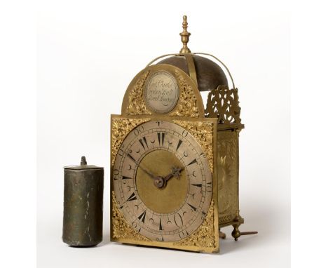 A Brass Striking Lantern Clock, made for the Turkish market, signed Geo Clarke, Leaden Hall Street, London, circa 1770, four 