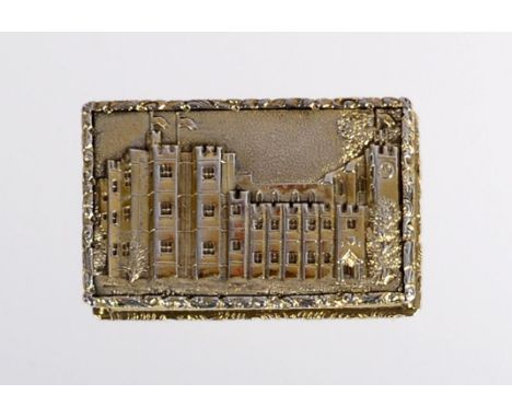 A Victorian Silver Gilt ''Castle Top'' Vinaigrette, Gervase Wheeler, Birmingham 1839, rectangular, the hinged cover with a vi