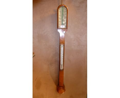 An Oak Stick Barometer, signed E Zuccani, London, circa 1870, concealed mercury tube, single ivory vernier scale, thermometer