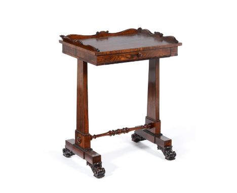 A Rosewood Side Table, attributed to Gillows, circa 1830, the three-quarter scrolled gallery above a single frieze drawer, st