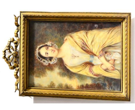 After John Hayter Portrait miniature of Lady Louisa Elizabeth Horsley Beresford, Lady Ernest Bruce, with floral headdress and