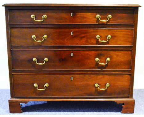 A George III Mahogany Straight Front Chest of Drawers, late 18th century, the moulded top above four long graduated cockbeade