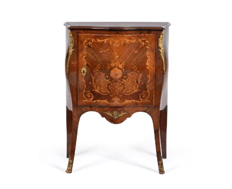 A French Louis XV Style Rosewood and Floral Marquetry Meuble d'Appui, circa 1900, of bombe shaped form, richly decorated with