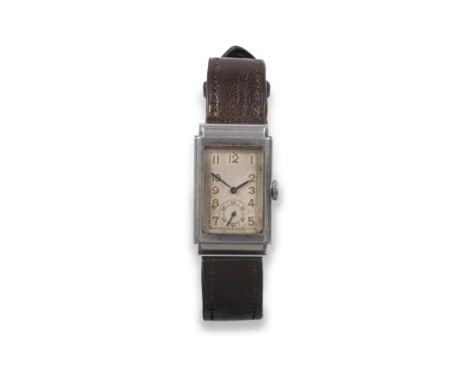 A Stainless Steel Rectangular Wristwatch, signed Rolex, ref: 2386, circa 1930, 15-jewel lever movement, silvered dial with ap