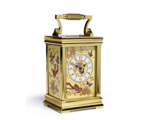 A Good Porcelain Striking and Repeating Carriage Clock, signed E Maurice & Co, retailed by Ritchie & Son, Paris, circa 1900, 
