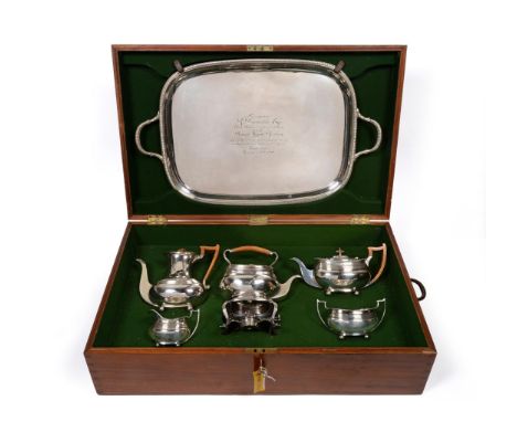 A George V Five Piece Silver Tea Service, James Dixon & Sons Ltd, Sheffield 1911, comprising kettle, stand and burner, coffee