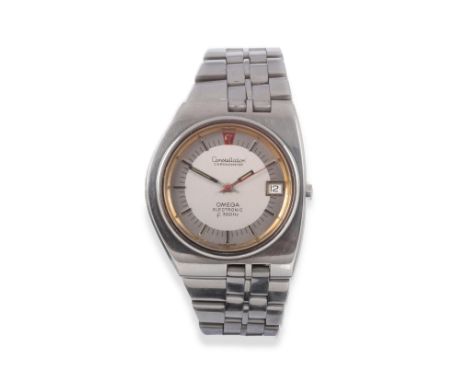 An Unusual D-Shaped Electronic Calendar Centre Seconds Wristwatch, signed Omega, model: Constellation Chronometer, f300Hz, ci