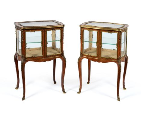 A Pair of French Louis XV Style Kingwood and Gilt Metal Mounted Vitrines, late 19th century, of serpentine shaped form, the g