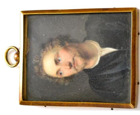 French School Portrait miniature of a bearded gentleman, possibly the Duc de Luynes, the bearded figure wearing a white shirt