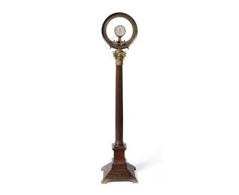 An Unusual Corinthian Column Barometer with Combined Timepiece, 19th century, concealed mercury tube, 9-inch chapter ring wit