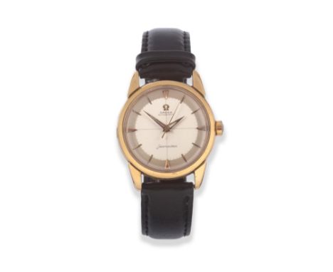 An 18ct Gold Automatic Centre Seconds Wristwatch, signed Omega, model: Seamaster, 1960, (calibre 501) lever movement numbered