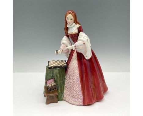 This Limited-Edition figure is part of the Tudor Roses Series colored in red and pink preparing to play chess. Royal Doulton 