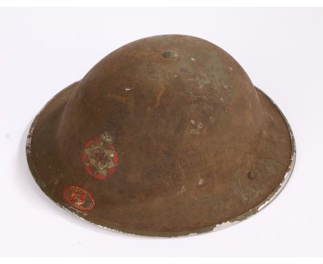 Second World War British Mark II steel helmet, complete with liner, chin strap present but snapped, regimental number 458540 