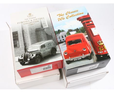 Two Corgi Royal Mail gift sets, 1:43 scale, CP99145 The Classic Forties and Fifties Collection containing Morris J, Z and Com