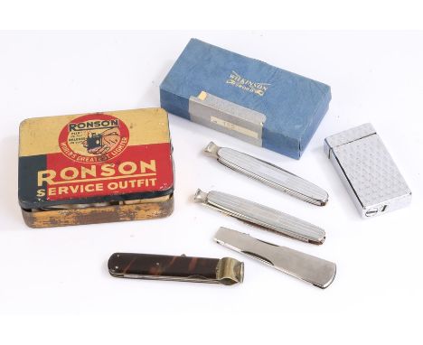 Cigarette lighters and accessories, to include Colibri lighter, cigar cutter and knife with tortoiseshell effect handle, pipe