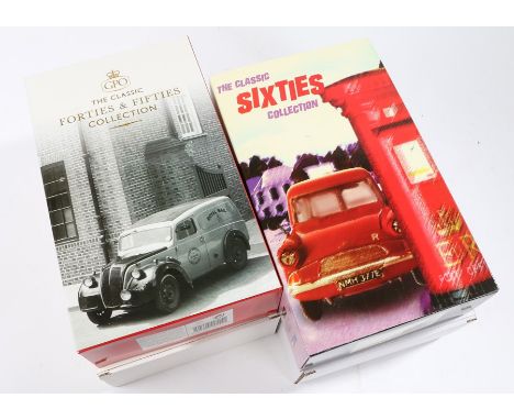 Two Corgi Royal Mail gift sets, 1:43 scale, CP99145 The Classic Forties and Fifties Collection containing Morris J, Z and Com