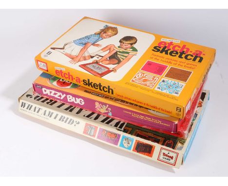 Board games and toys, to include spirograph, etch-a-sketch, dizzy bug, what am I bid? etc. (qty)