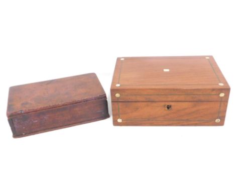 A mahogany and chequer banded box, and another with mother of pearl inlay, 25cm wide. 