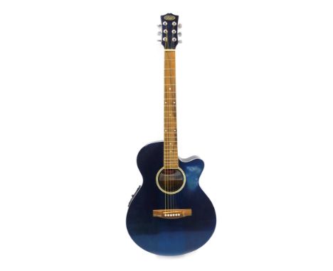 A Stagg handmade Western guitar, model number SW206CE-TB, in blue, 102cm long. 