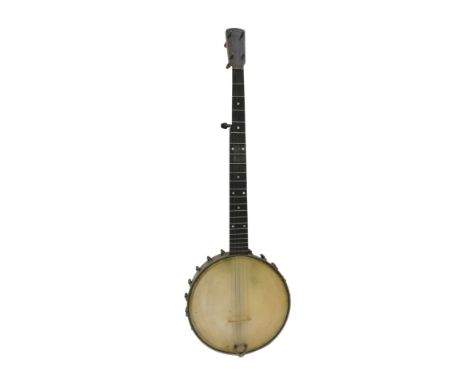 An AD Windsor Popular banjo, with ebonised and mother of pearl inlaid finger board, metal fittings, etc., 88cm long. 