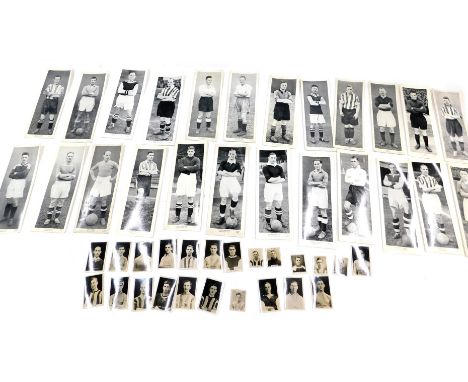 A collection of black and white footballing portraits, comprising postcards for Derby, Aston Villa and Stoke, and a small gro