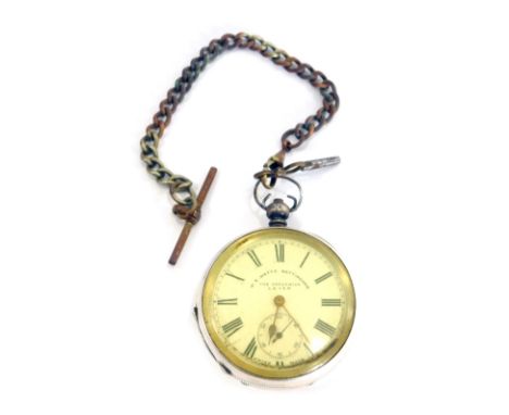A WE Watts of Nottingham open face pocket watch, in silver case with engine engraved decoration and vacant cartouche, with go