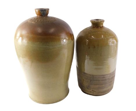A large stoneware four gallon flagon for G Chambers of Newark, 46cm high, and a smaller flagon stamped R&amp;H Jefferson Whit