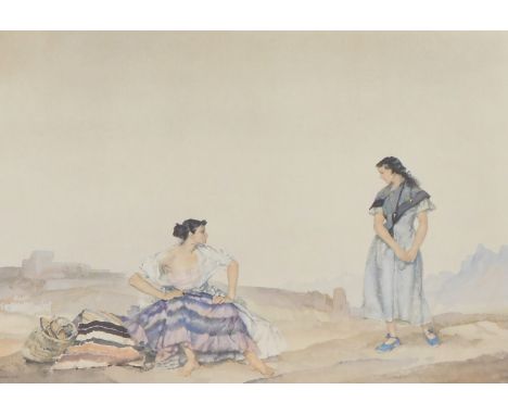 After Sir William Russell Flint, print of two ladies, in flowing dress and modern frame, printed signature, 47cm x 68cm. 