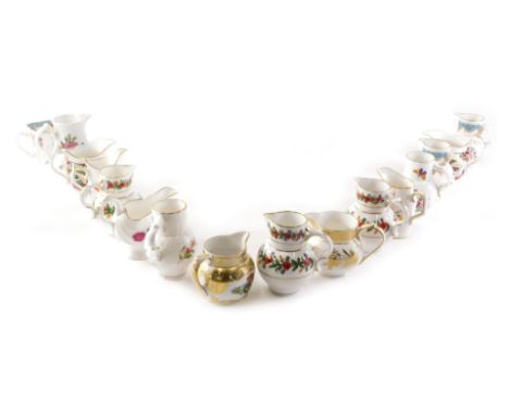 A collection of Royal Worcester miniature jugs, each decorated in 18th and 19thC style with flowers, etc. 