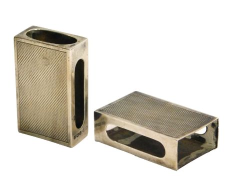 Two George V silver matchbox cases, each of engine turned design, Birmingham 1913 and 1914, 1oz. (2)