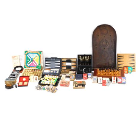 A collection of card and other games, bagatelle, roulette, draughts, Chichester stainless steel cruet, etc. 
