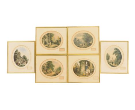 A set of six Le Blond prints, comprising The Sherry Seller, The Pet Rabbits, Learning to Ride, Moon Light, Sunday Morning, an
