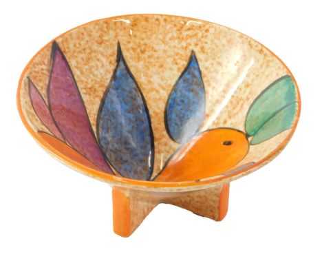 A Clarice Cliff Bizarre Cafe au Lait pattern circular bowl, on cross foot base, 6cm high, 12cm diameter. 
