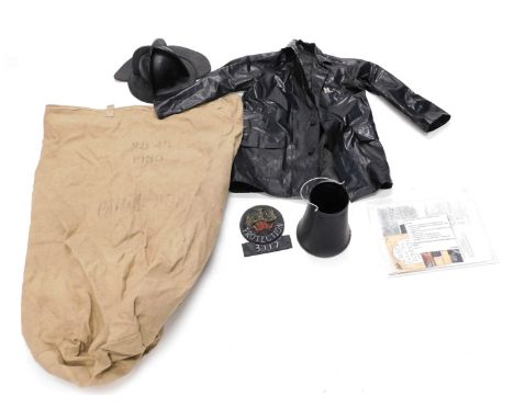 Miscellaneous 20thC ephemera, to include Great Fire of London information packs, Post Office sack circa 1980, black leather o