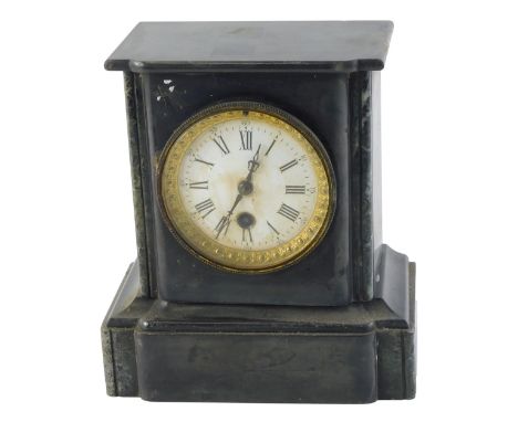 A French black slate and marble mantel clock, the white enamel dial AF, 23cm high. 