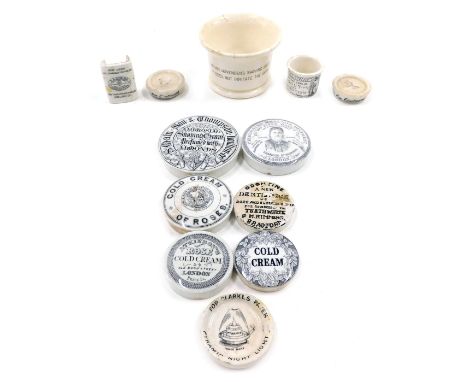 A collection of pot lids and jars, to include Army and Navy Co-operative Society cold cream of roses, Atkinson's rose cold cr
